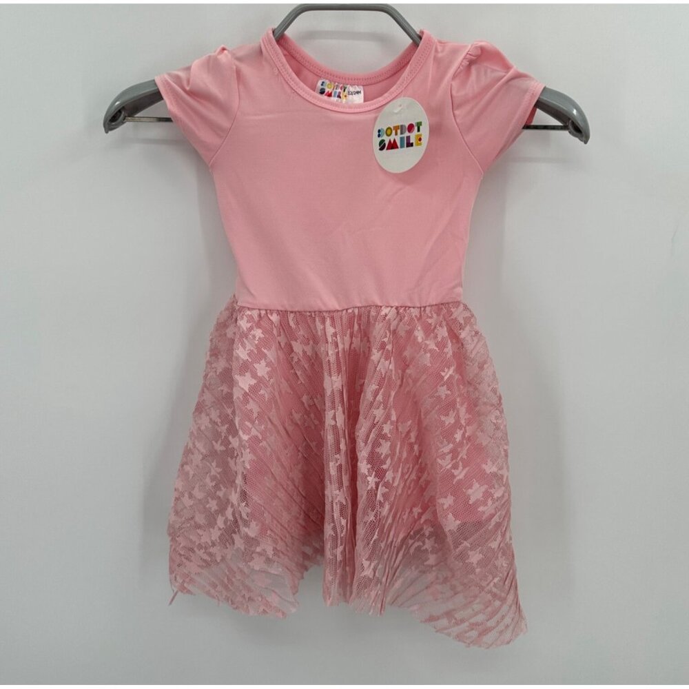 Dot Dot Smile Girl's Cap Sleeve Dress 12-24 Months Short Sleeve Pink Tulle Stars